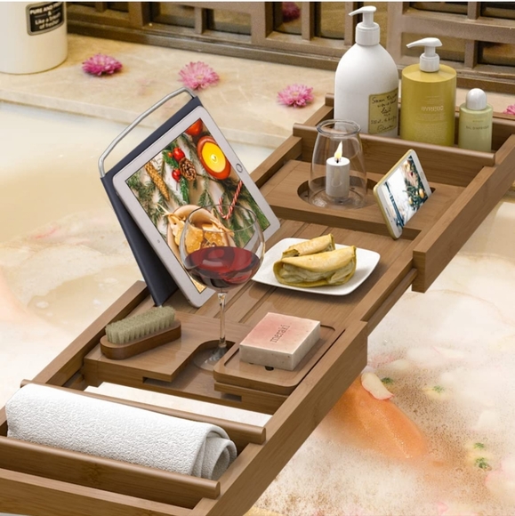STOREMIC Other - Luxury Bathtub Caddy Tray, 1 or 2 Person Bath and Bed Tray, Bamboo